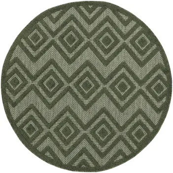 4' Dark Green And Light Green Round Geometric Indoor Outdoor Area Rug