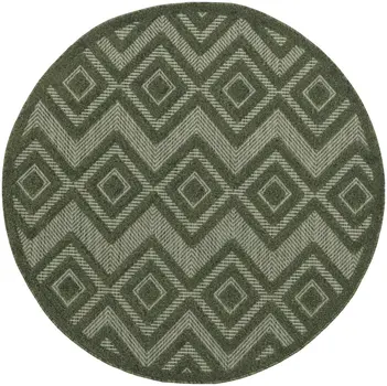 4' Dark Green And Light Green Round Geometric Indoor Outdoor Area Rug