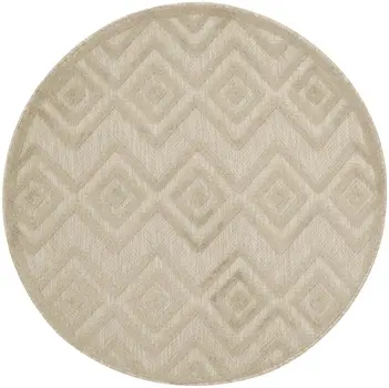 4' Cream And Beige Round Geometric Indoor Outdoor Area Rug