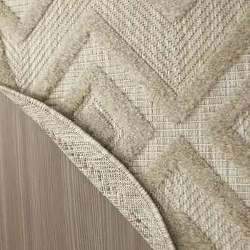 4' Cream And Beige Round Geometric Indoor Outdoor Area Rug