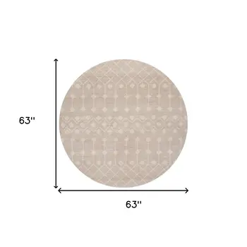 5' Beige Geometric Power Loom Round Rug