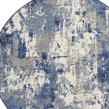 5' Blue Abstract Power Loom Round Rug