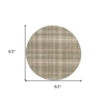 5' Olive Green and Ivory Plaid Round Rug
