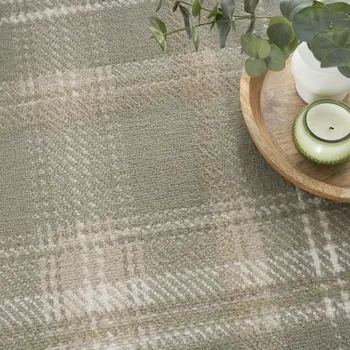 5' Olive Green and Ivory Plaid Round Rug