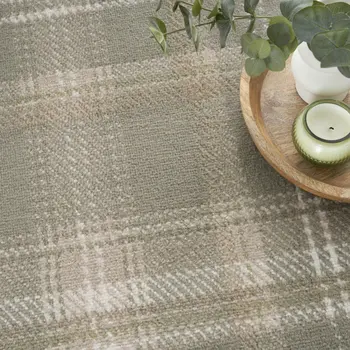 5' Olive Green and Ivory Plaid Round Rug