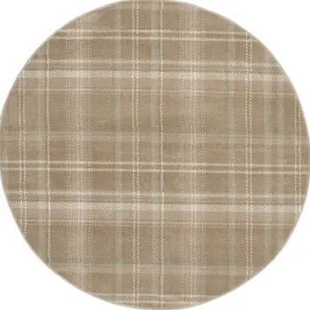5' Taupe and Ivory Plaid Round Rug