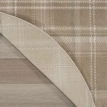 5' Taupe and Ivory Plaid Round Rug