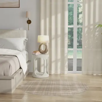 5' Taupe and Ivory Plaid Round Rug