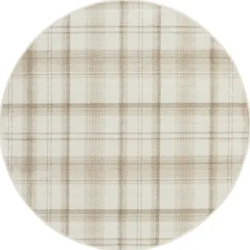 5' Ivory Plaid Power Loom Round Rug