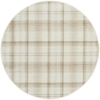 5' Ivory Plaid Power Loom Round Rug