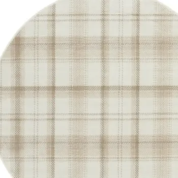 5' Ivory Plaid Power Loom Round Rug