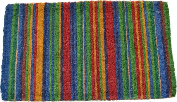 18" X 30" Blue and Green Coir Striped Outdoor Door Mat