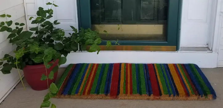18" X 47" Blue and Green Coir Striped Outdoor Door Mat