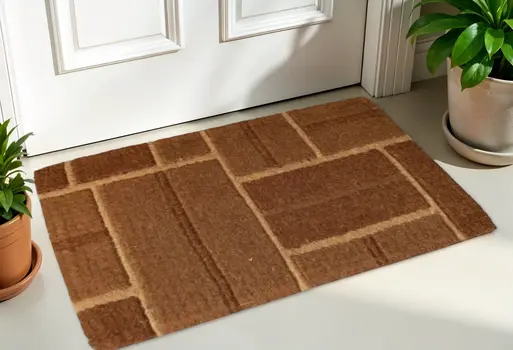 18" X 30" Brown Coir Geometric Bricks Outdoor Door Mat
