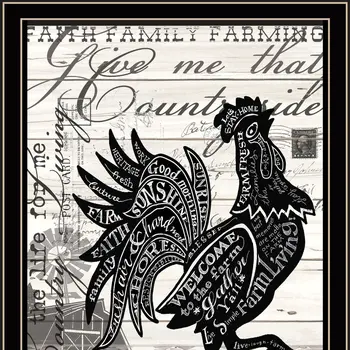 Faith Family Farming Rooster Black Framed Wall Art