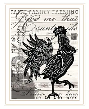 Faith Family Farm Rooster White Framed Wall Art