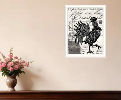 Faith Family Farm Rooster White Framed Wall Art