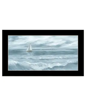 Three Sailboats Ocean Scene Black Framed Wall Art