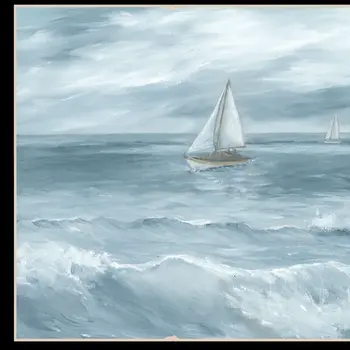 Three Sailboats Ocean Scene Black Framed Wall Art