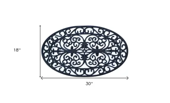 18" X 30" Black Rubber Outdoor Oval Door Mat