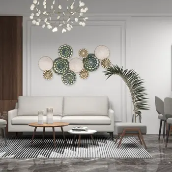 33" X 60" Bronze Gold and Silver Metal Round Disc Hanging Dimensional Sculpture