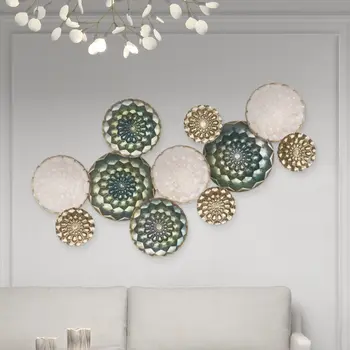 33" X 60" Bronze Gold and Silver Metal Round Disc Hanging Dimensional Sculpture
