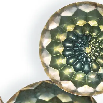 33" X 60" Bronze Gold and Silver Metal Round Disc Hanging Dimensional Sculpture