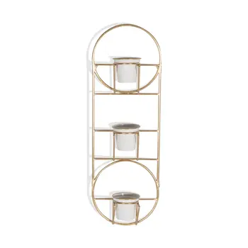 Gold And White Metal 10 Ounce Oval Wall Planter
