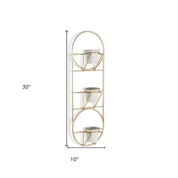 Gold And White Metal 10 Ounce Oval Wall Planter