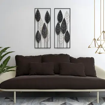 Set of Two Black and Gold Metal Hanging Dimensional Sculpture
