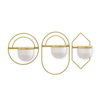 Set of Three Gold And White Metal 10 Ounce Wall Planters
