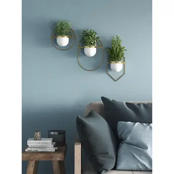 Set of Three Gold And White Metal 10 Ounce Wall Planters