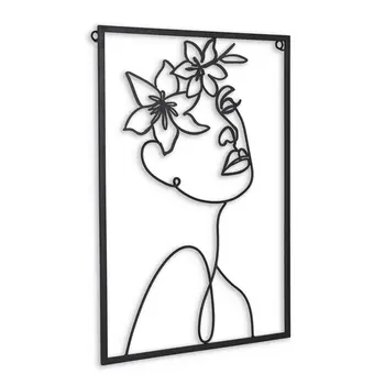 20" X 14" Black Metal Abstract Female Face Hanging Dimensional Sculpture