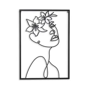 20" X 14" Black Metal Abstract Female Face Hanging Dimensional Sculpture