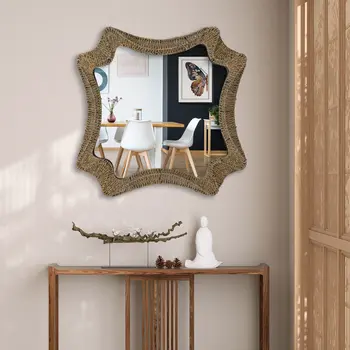 37" Brown Abstract Metal Framed Accent Mirror
