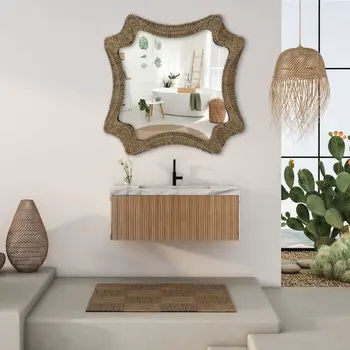 37" Brown Abstract Metal Framed Accent Mirror