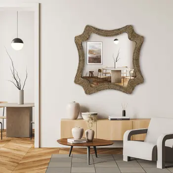37" Brown Abstract Metal Framed Accent Mirror