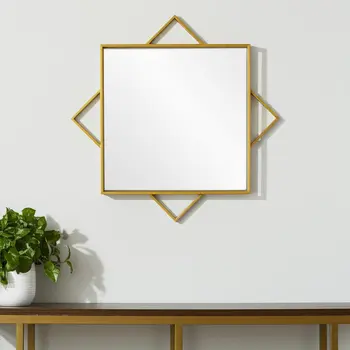 24" Gold Metal Geo Square Accent Mirror