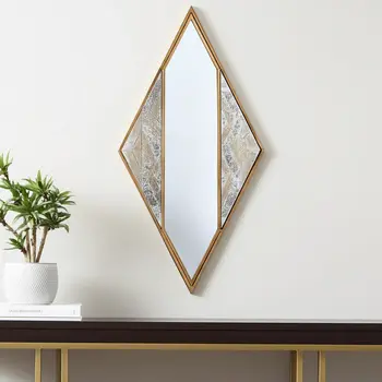 38" Brass And Silver Mixed Metal Diamond Accent Mirror