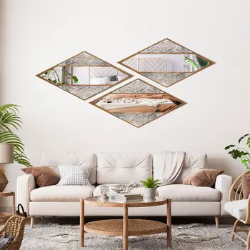 38" Brass And Silver Mixed Metal Diamond Accent Mirror