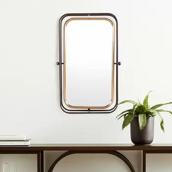 28" Black And Gold Metal Tilting Accent Mirror