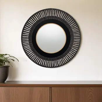 36" Black Metal Round Pierced Accent Mirror