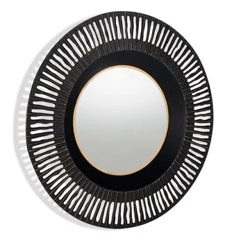 36" Black Metal Round Pierced Accent Mirror