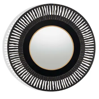 36" Black Metal Round Pierced Accent Mirror