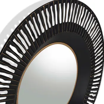 36" Black Metal Round Pierced Accent Mirror