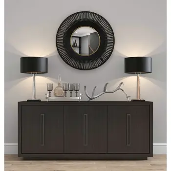 36" Black Metal Round Pierced Accent Mirror