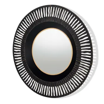 36" Black Metal Round Pierced Accent Mirror