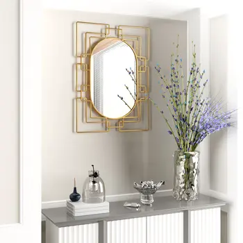 36" Gold Metal Geometric Oval Accent Mirror