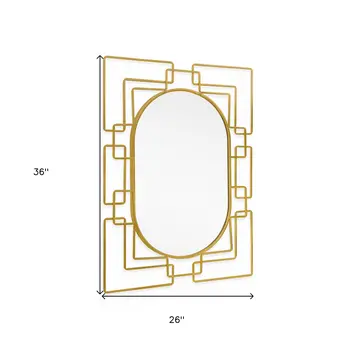 36" Gold Metal Geometric Oval Accent Mirror