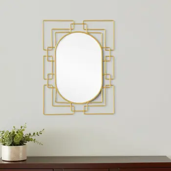 36" Gold Metal Geometric Oval Accent Mirror